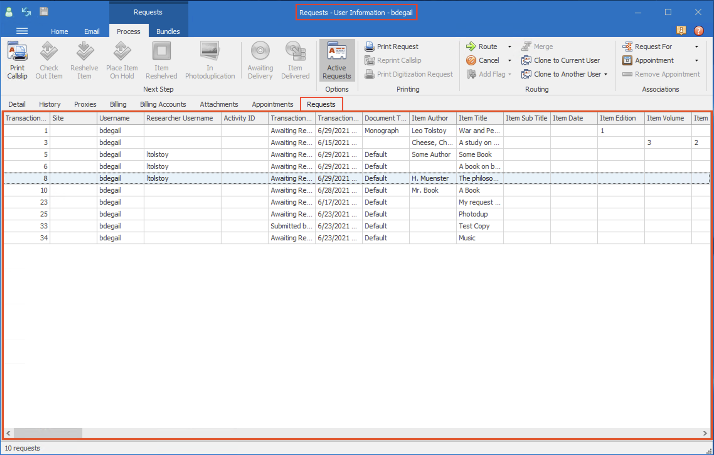 Request tab